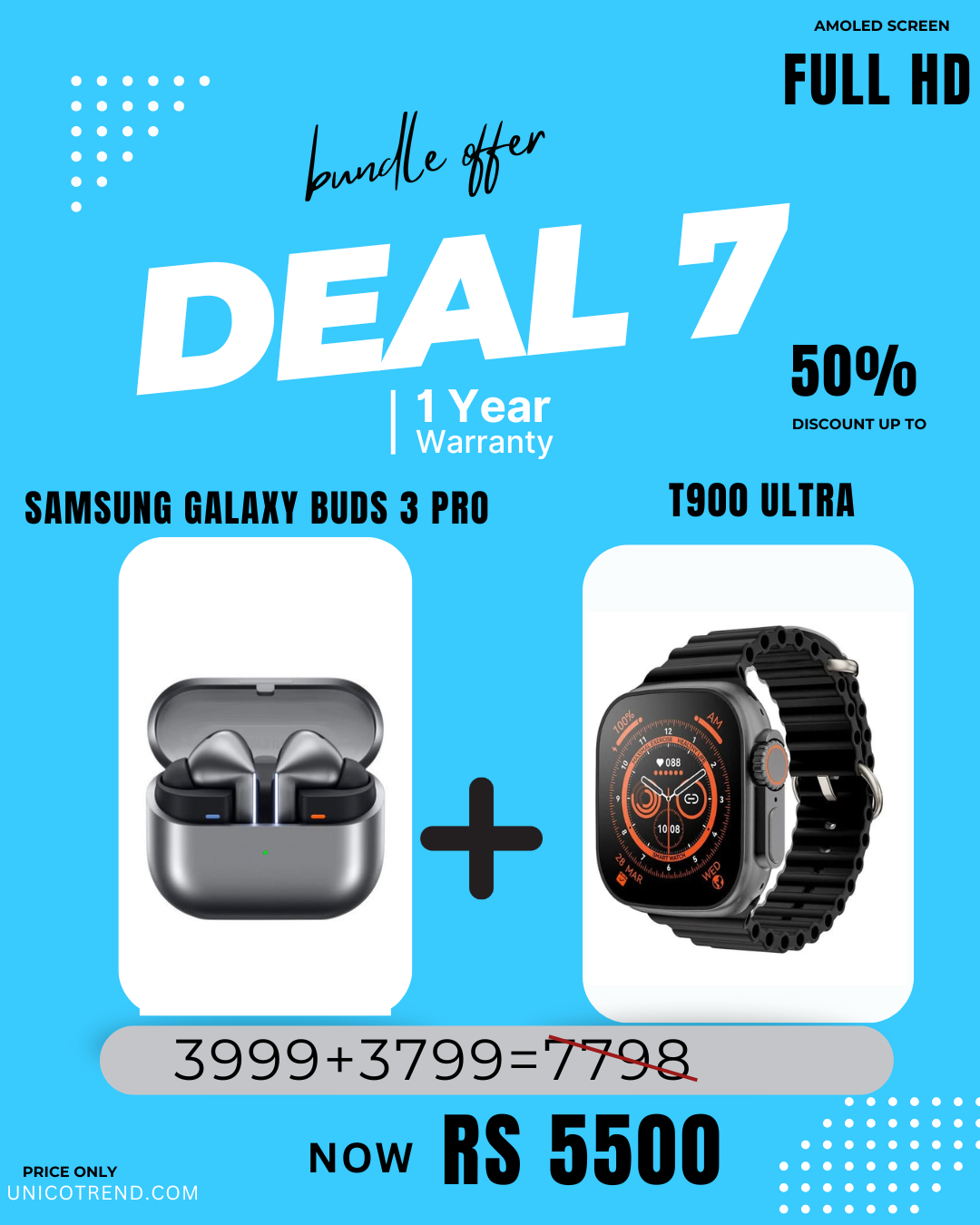 DEAL 7 ( GALAXY BUDS 3 PRO + T900 ULTRA SUPER AMOLED)