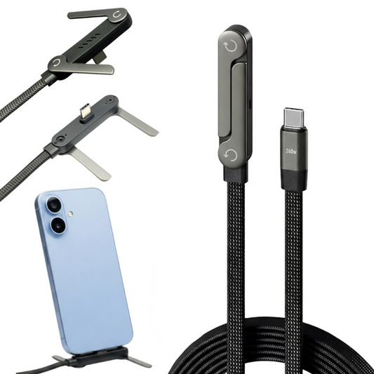 240W Super Fast Type-C Cable with 360° Aluminum Stand – Ultra Durable Charging Cord